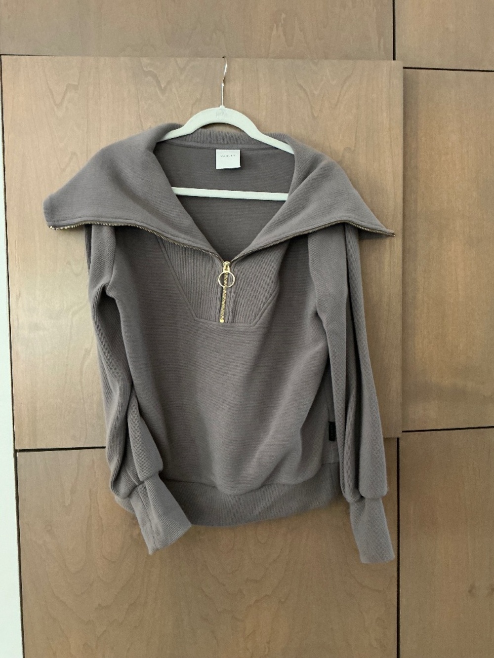 Varley Vine Half Zip Pullover Taupe Marl Ottoman Rib Oversized Collar